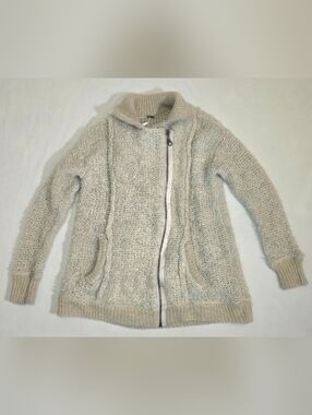 Free People Cream Chunky Knit Alpaca Blend Zip-Up Cardigan Sweater Size L